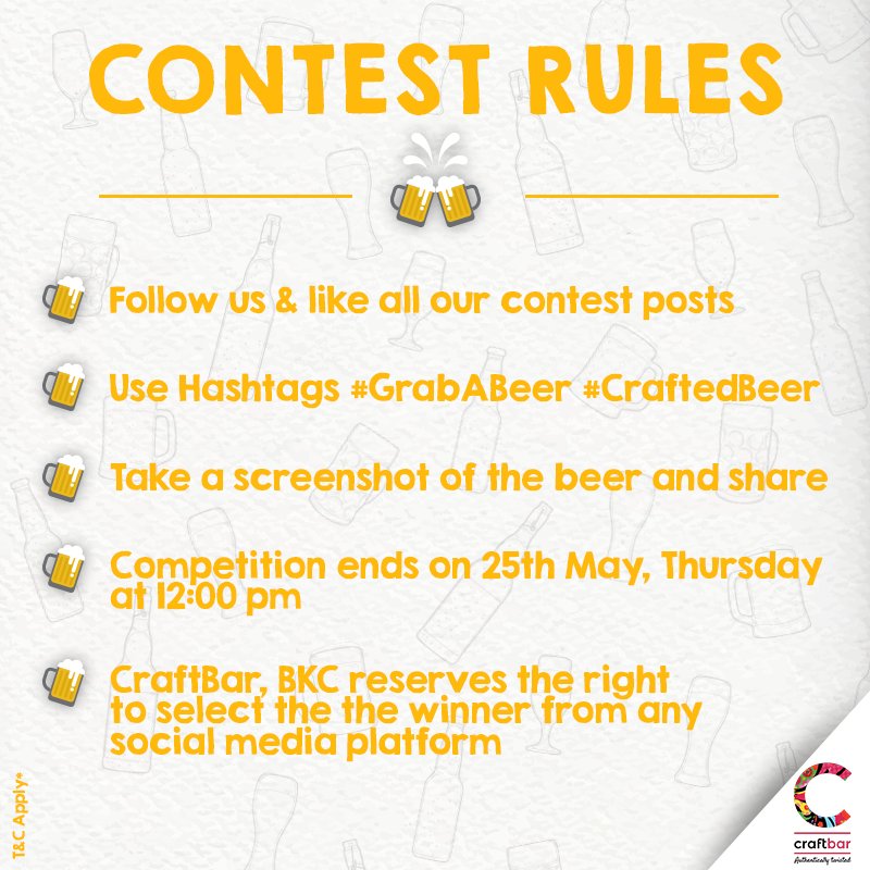 CraftbarBKC's tweet photo. Our contest is going to be live at 12 pm tomorrow!
Make sure to follow the rules!
#GrabABeer
#CraftbarBKC #ContestAlert #StayTuned #Contest https://t.co/J3Wpe8MvvL
