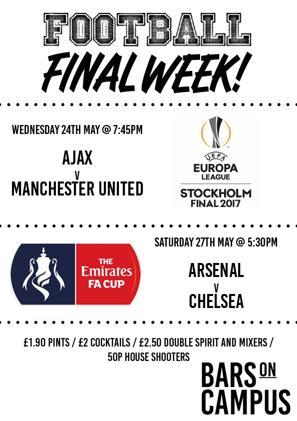 SquirrelsBar's tweet photo. Wednesday @ManUnitdFC in the @EuropaLeague FINAL. Saturday is the @EmiratesFACup FINAL with @Arsenal v @ChelseaFC
#watchitinsquirrels https://t.co/qGaqsuziyD