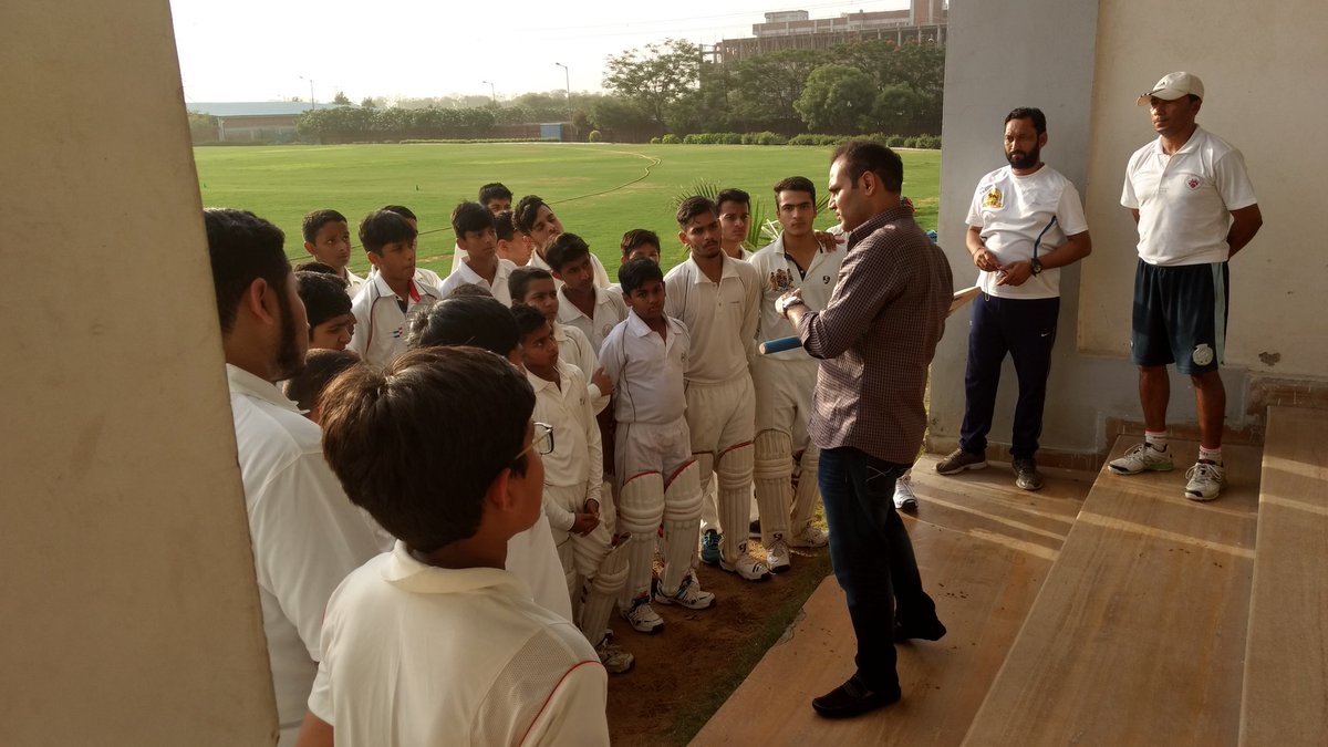 virendersehwag's tweet photo. Great time with young kids sharing my thoughts on playing cricket in an uncomplicated way at the @SehwagSchool Summer Camp. https://t.co/abro2zCZaM