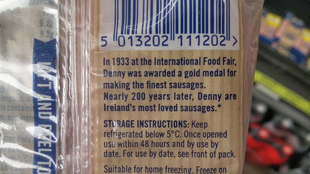 Really excited to pick up a pack of <a href="/dennysince1820/">Denny Ireland</a> sausages from the distant future today!