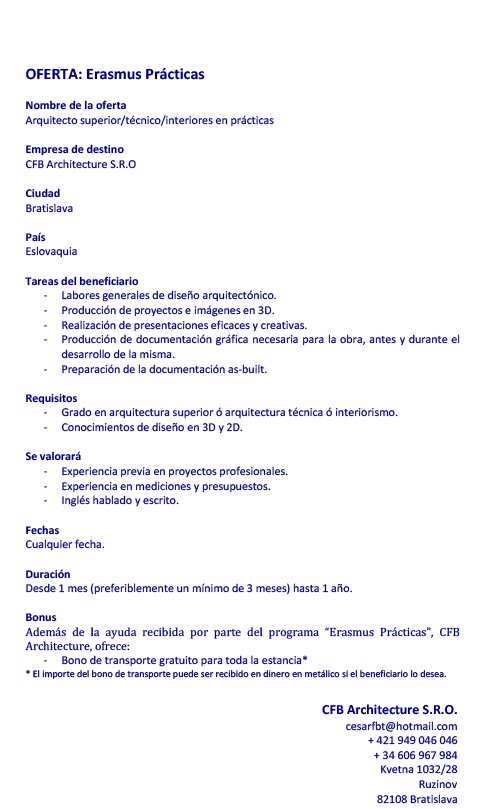 hansbrinker's tweet photo. Atención al "ofertón" que me mandan desde mi propia escuela para hacer "practicas" en un en Bratislava. https://t.co/o8uK6DhMWj