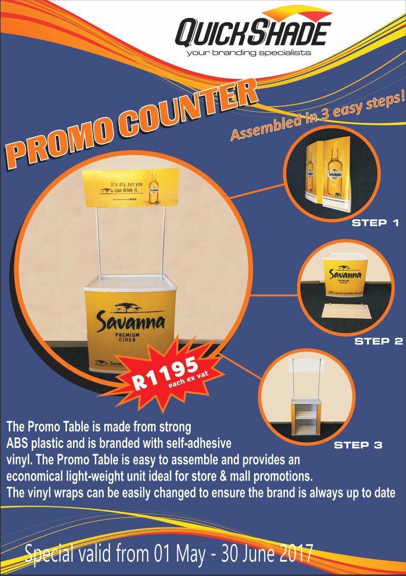 Quick_Shade's tweet image. Quick&amp;amp;easy-to-assemble promo counter, perfect for in-store demonstrations and promotions. Counter is light-weight and folds into a handy bag