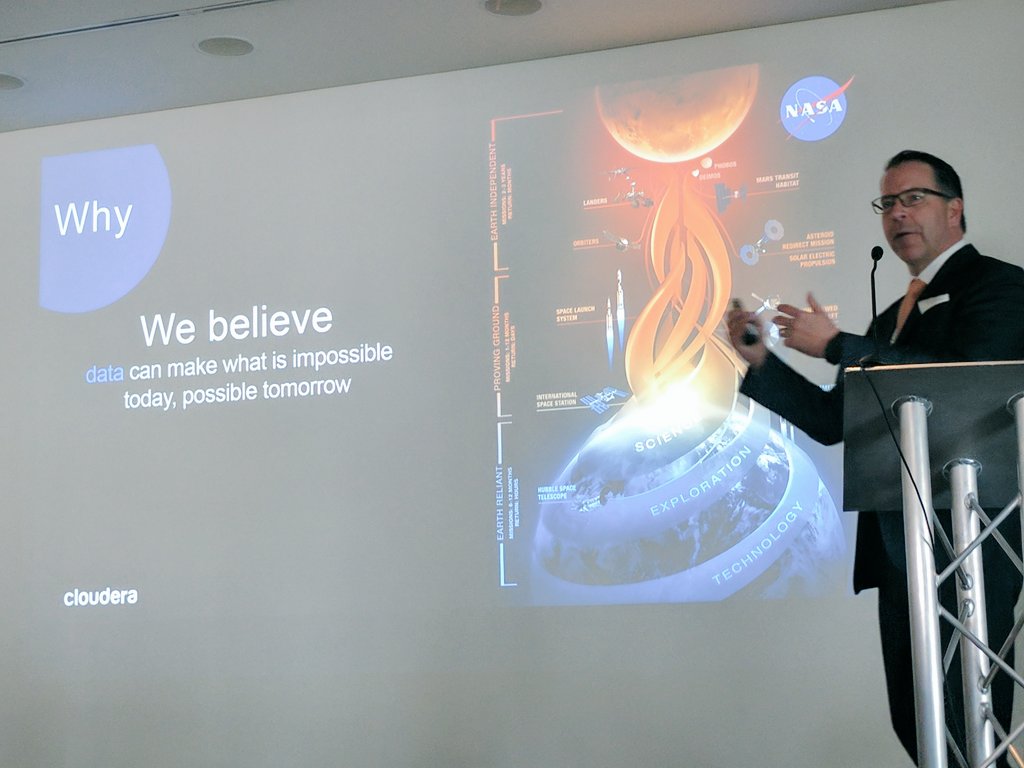 awadallah's tweet photo. Our Mission: "We believe data can make what is impossible today, possible tomorrow" our CMO @mickhollison at @cloudera EMEA partner summit. https://t.co/HPFd5Li7Xb