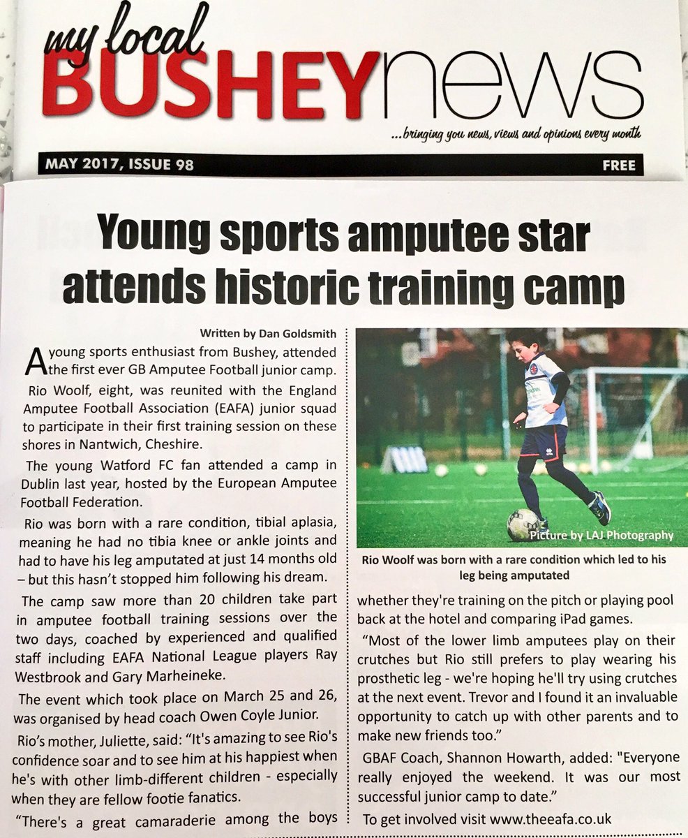 Rio is in <a href="/MyBusheyNews/">My Bushey News</a>! BIG THX <a href="/amputeefootball/">England Amputee FA</a> <a href="/OwenCoyleJnr96/">Owen Coyle</a> @GazMarheineke <a href="/spike_56/">ray westbrook</a> @izzy_keighley <a href="/shannon_howarth/">Shannon Howarth</a>  #EAFAJuniors ⚽️😊
