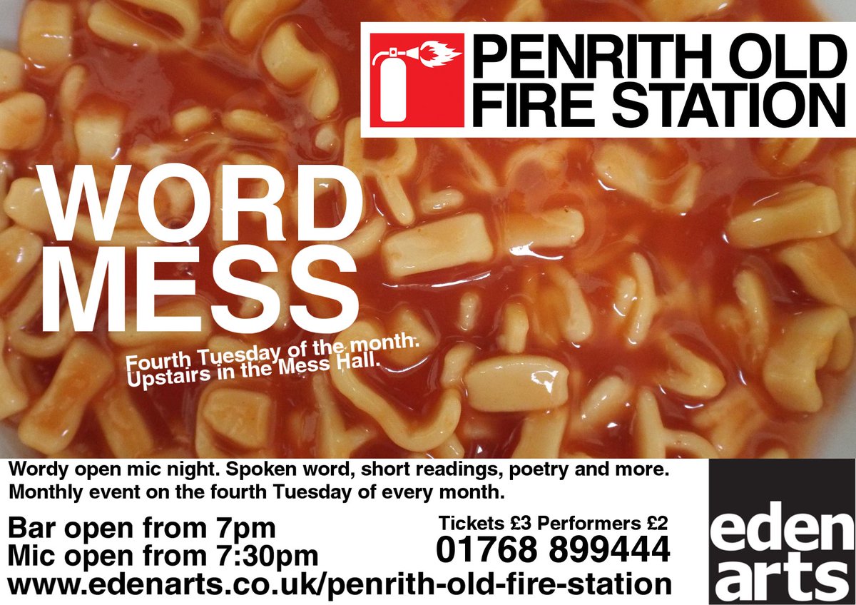 halekatie's tweet photo. This Tuesday is #WordMess - Penrith's premier wordy open mic night - at @eden_arts Old Fire Station. See you there! https://t.co/sUsg76s79k https://t.co/F0Lc4M5XZ9