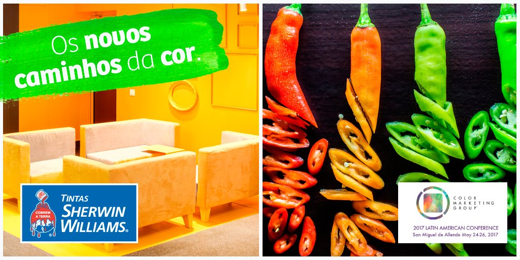 SWBrasil's tweet photo. A Sherwin-Williams é patrocinadora da Conferência Latino-Americana do Color Marketing Group que discutirá as tendências de cores para 2019 https://t.co/jgQDBl4E2X