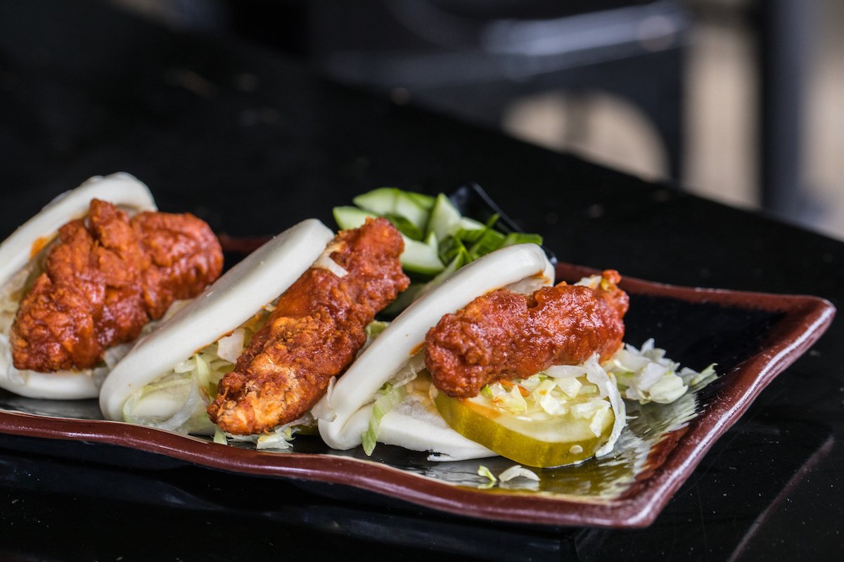 Tokio_Fusion's tweet photo. Fried chicken with buffalo sauce INSIDE of a steamed bun?!  Genius.  Come on in and try! https://t.co/YQePl4zFPK