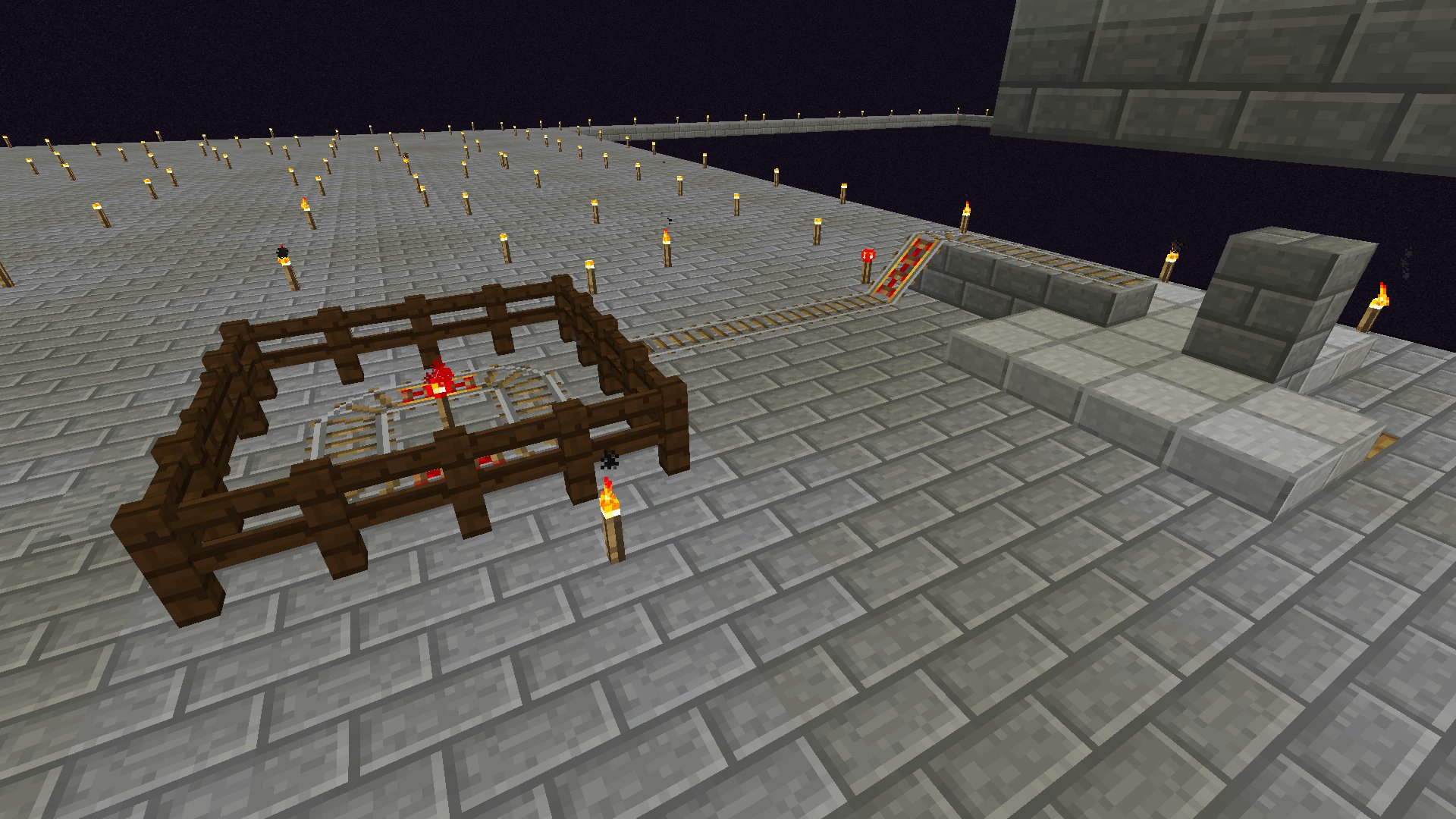 あおいゆき エンダーマンttの仕組みは トロッコにエンダーマイトを乗せ 向かってくるエンダーマン をトラップドアから下へ落とす というものですが 一番苦労したのはエンダーマイトをトロッコに乗せることでした 柵で狭く囲った範囲でトロッコを走らせる