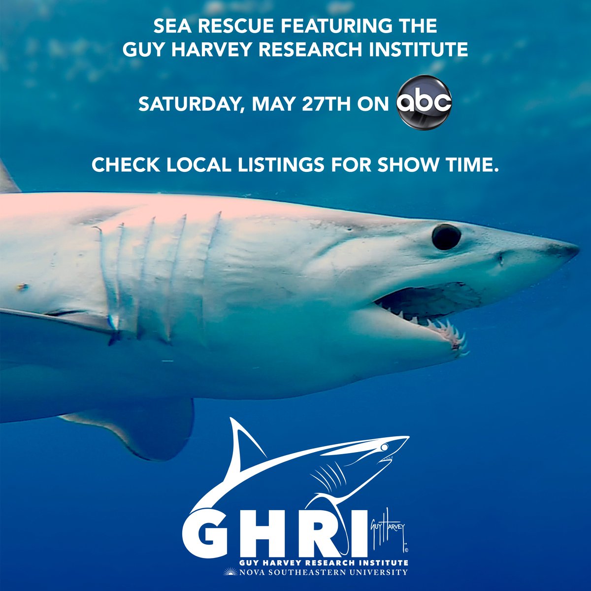 DrGuyHarvey's tweet image. Tune in Sat. May 27th to Sea Rescue on ABC  as they highlight the mako #shark tracking study of the #GHRI at Nova Southeastern University!!