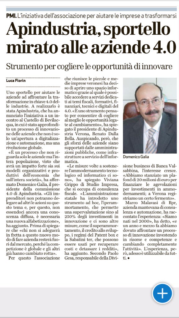 StudioImpresa's tweet photo. #Industria40 @StudioImpresa da il suo contributo  per la crescita  di questo grande progetto APINDUSTRIA https://t.co/a4TIOgq1xe