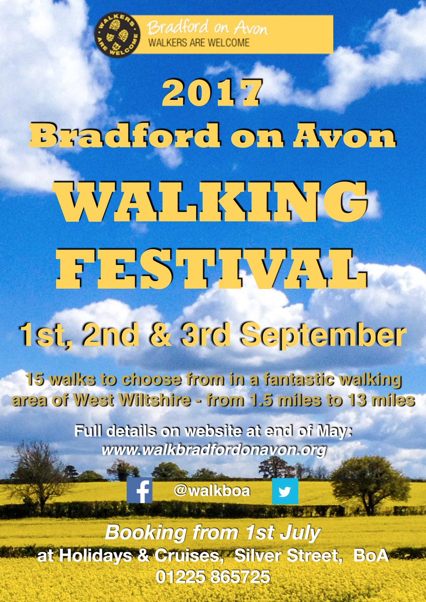 BOAwalkfest's tweet photo. #bradfordonavon @walkfestuk BoA Walking Festival programme now online https://t.co/43WH9HbqyV Leaflets in Town Library &amp; Tourist Info Office https://t.co/L7R0e14wbV
