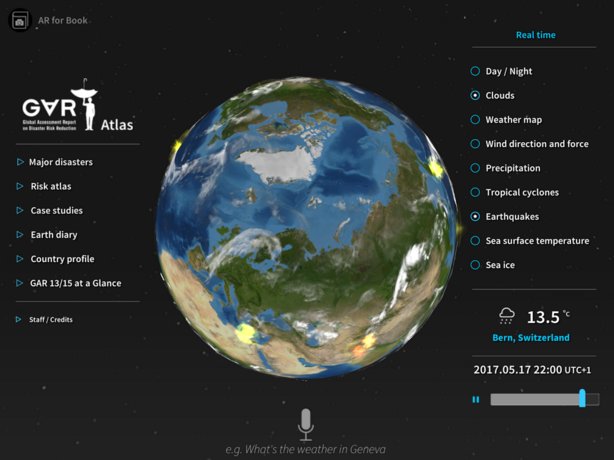 PreventionWeb's tweet photo. Discover the updated GAR for tangible earth app. Augmented reality for the new #RiskAtlas launched at #MEXICOGP2017 https://t.co/k8rXAOCnS6 https://t.co/WoSd6KeeQP