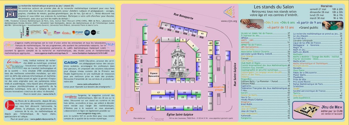jeuxmaths's tweet photo. Voici le programme du 18ème Salon Culture et Jeux Mathématiques #Salon2017 #CIJM https://t.co/GyZoMqpNIC