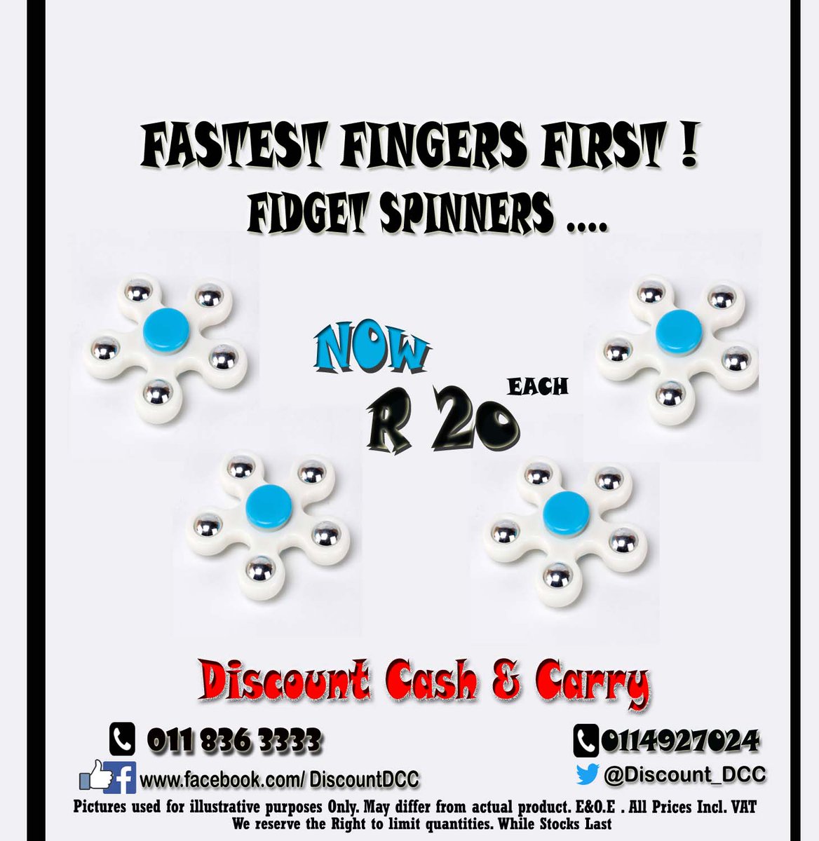 Discount_DCC's tweet photo. Lowest Price ! Fastest Fingers First ! Lets Get Spinning at Discount Cash and Carry
#fidgetSpinners #DCCSA https://t.co/8hH8E6uQyb