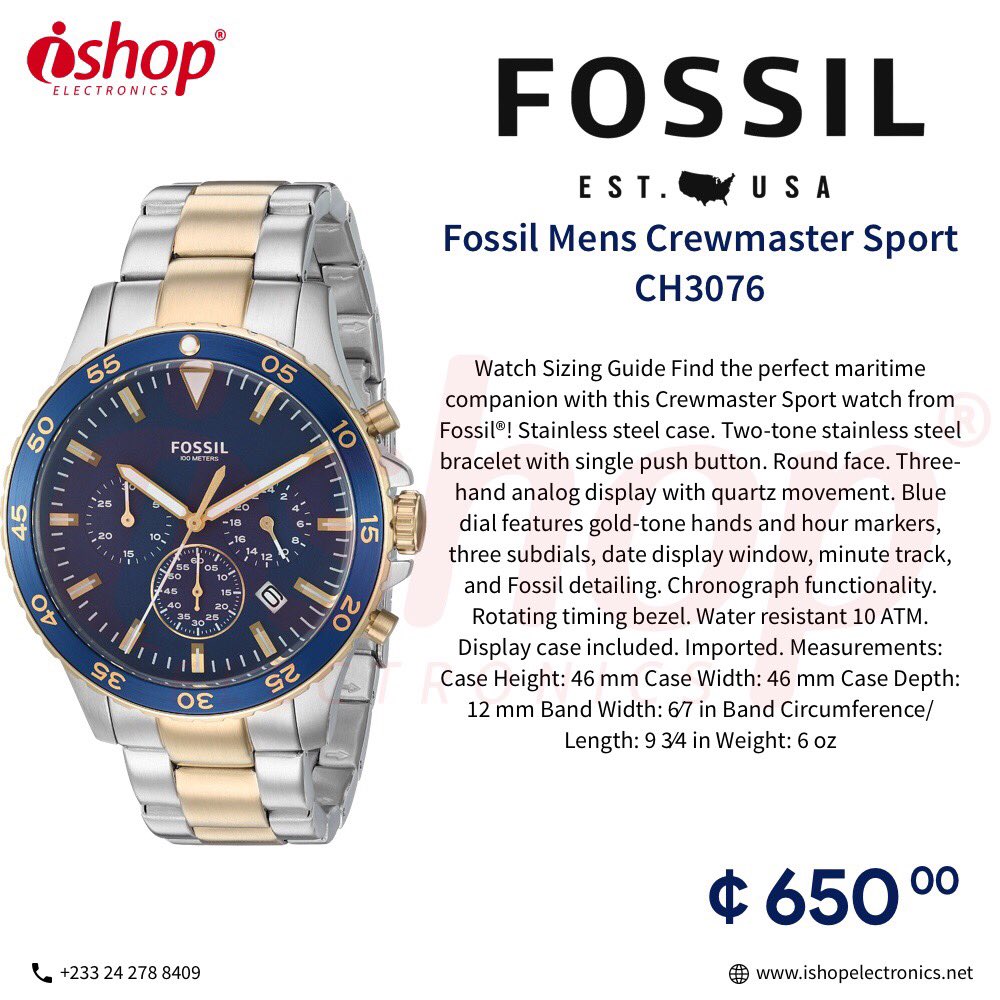 Ishopelectronix's tweet photo. FOSSIL MEN CHROME WATCH FOR THE BIG BOYS @GHC650 only
#iwatch #watches #ghana #accra#2017#ishopelectronics #iunlock #ibuy https://t.co/YgbzIqySV6