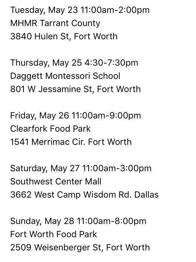 Our #foodtruck schedule for the week. Come find us 💚🌱
#vegan #vegetarian #dallas #fortworth
