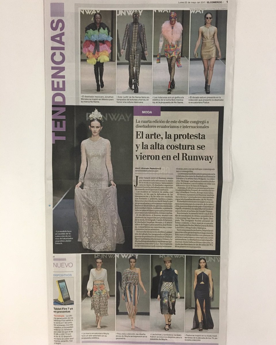 ana1alvarado's tweet photo. Hoy @RUNWAYBYMODALAB en @elcomerciocom https://t.co/Cd2VfktFwQ #EcuadorEsModa https://t.co/8g4ZjE9MJU