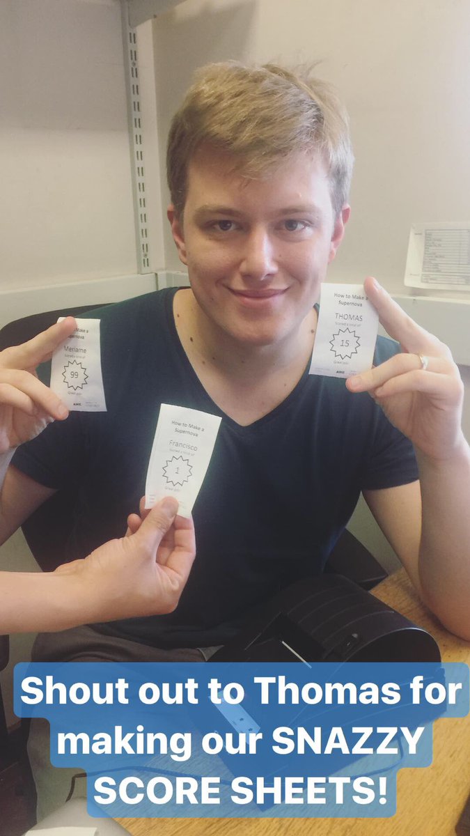 MakeASupernova's tweet photo. @Taclayson, PhD student @ImperialPhysics has made these SNAZZY SCORE SHEETS for the #MakeASupernova stand! Thanks for your hard work Thomas! https://t.co/8J92BTsPJ6