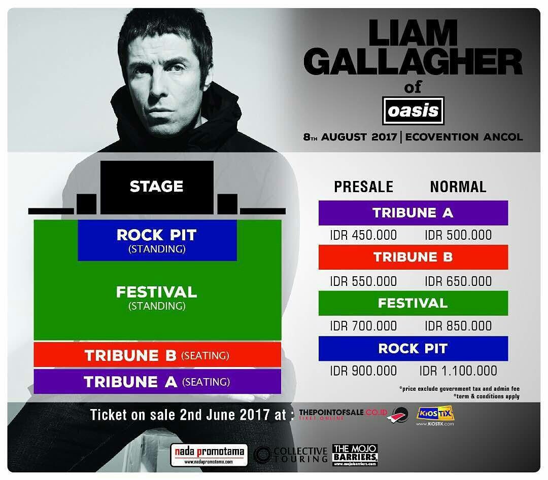Ticket Price for LIAM GALLAGHER Concert 8 AUG 2017