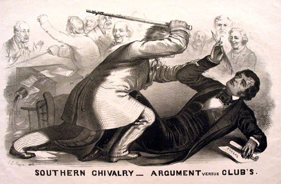 DrPnygard's tweet photo. Today in 1856, Rep. #PrestonBrooks (D-SC)-angry over the #CrimeagainstKansas speech-attacked #CharlesSumner in the well of the U.S. Senate.😱 https://t.co/mE7tFRszcd