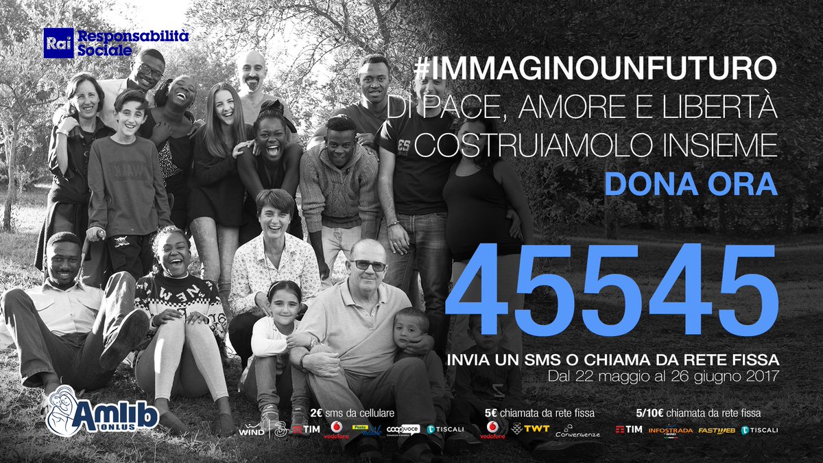 raisostenibile's tweet photo. Con un #SMS al 45545 aiuti #RaccoltaFondi #IMMAGINOUNFUTURO di @amlib_org e sostieni il #futuro di #bambini e #giovani in difficoltà. https://t.co/S1v4aaKfCw