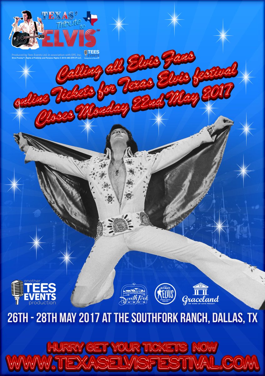 TexasElvisFest's tweet photo. Hurry get your tickets folks they are on sale til midnight tonight #Texaselvisfest #Elvis #plano #Allem #Dallas #Travel #News https://t.co/b4XmEnpDZm