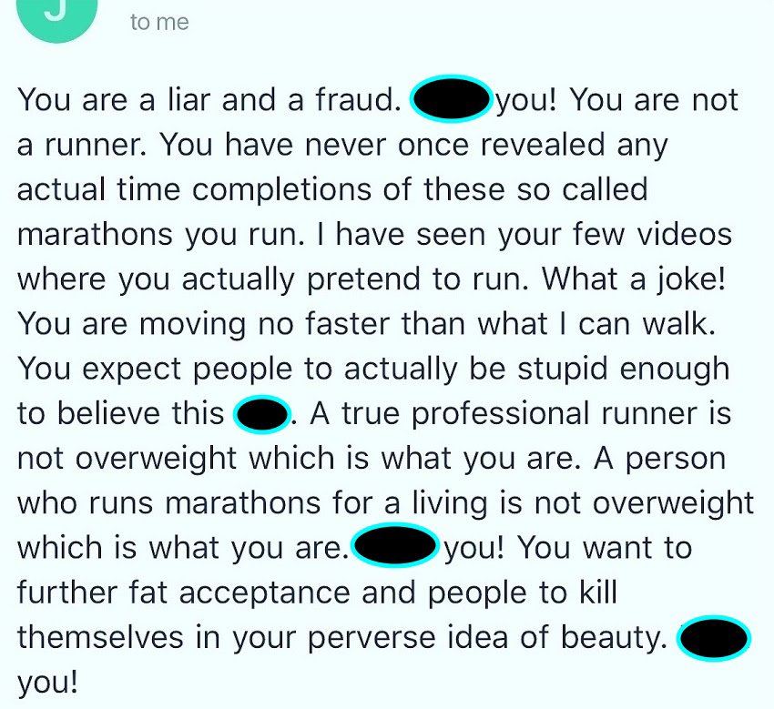 WomensRunning's tweet photo. .@TheMirnavator got a hateful message calling her 'fat' & 'fake'—and her response is absolutely perfect: https://t.co/7mprO2Tntc https://t.co/tcczZ14YM1