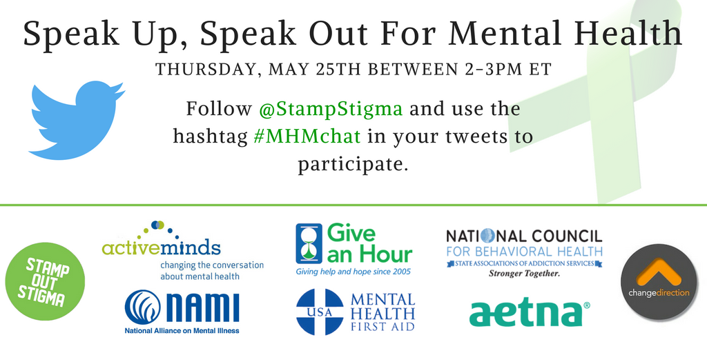 Join us for an important conversation on 5/25! It's #MentalHealthMonth - let's all speak up for #mentalhealth. Use #MHMchat to join!