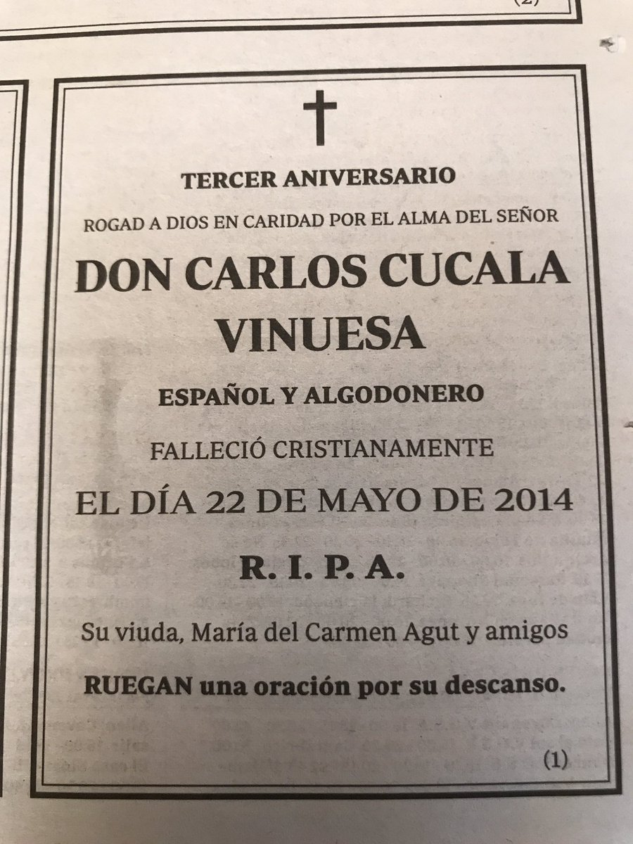 Manelsaus's tweet photo. Avui una magnífica esquela. Español y algodonero. #EsquelesABC https://t.co/5c0xHYiNPs