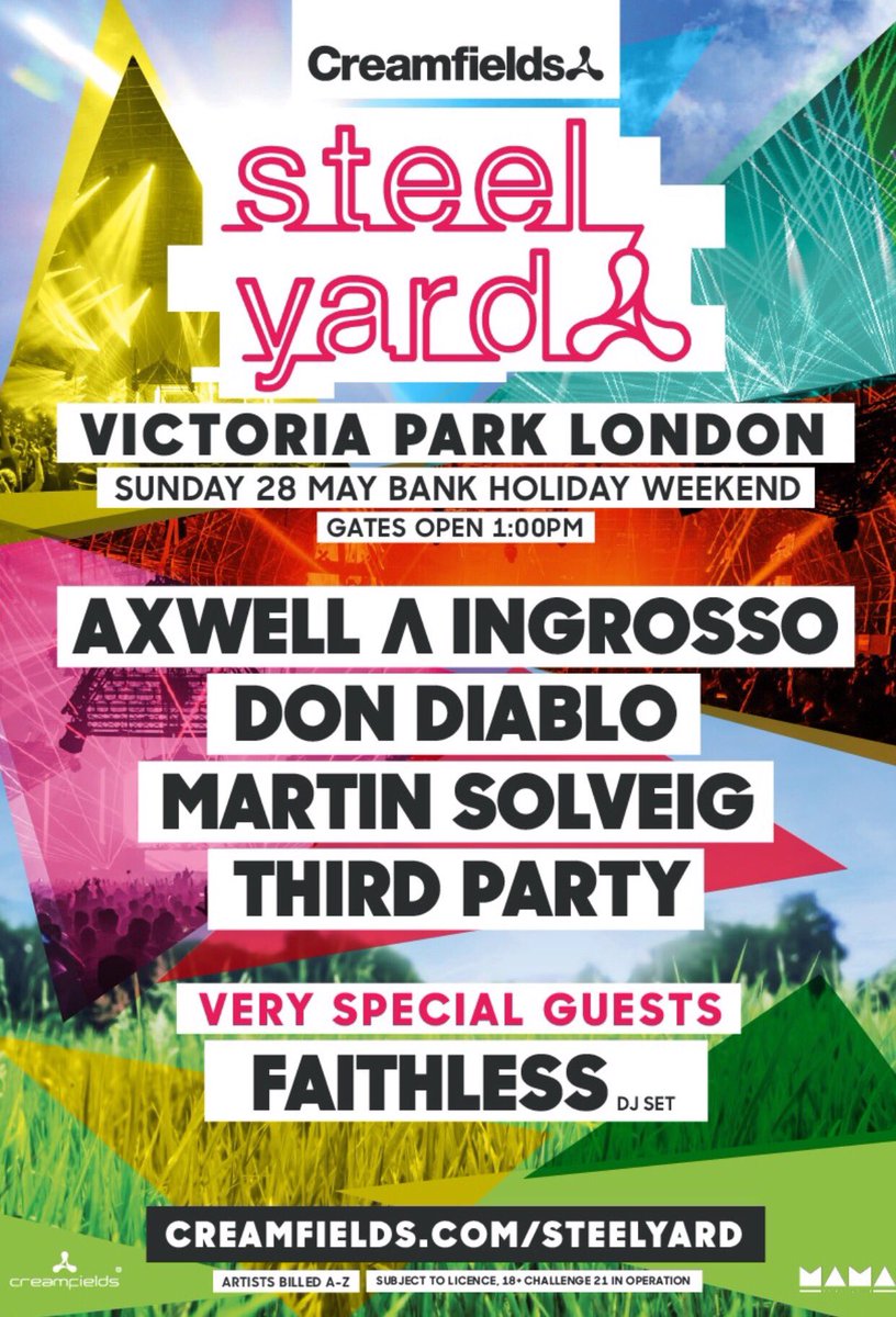 Who's ready London...??! Victoria Park - 29° of☀️! On at 2.45PM 👊 <a href="/Axwell/">Axwell</a> <a href="/Ingrosso/">Sebastian Ingrosso</a> <a href="/DonDiablo/">DonDiablo</a> <a href="/martinsolveig/">Martin Solveig</a> <a href="/faithless/">Faithless</a> <a href="/Creamfields/">Pepsi MAX presents Creamfields</a>