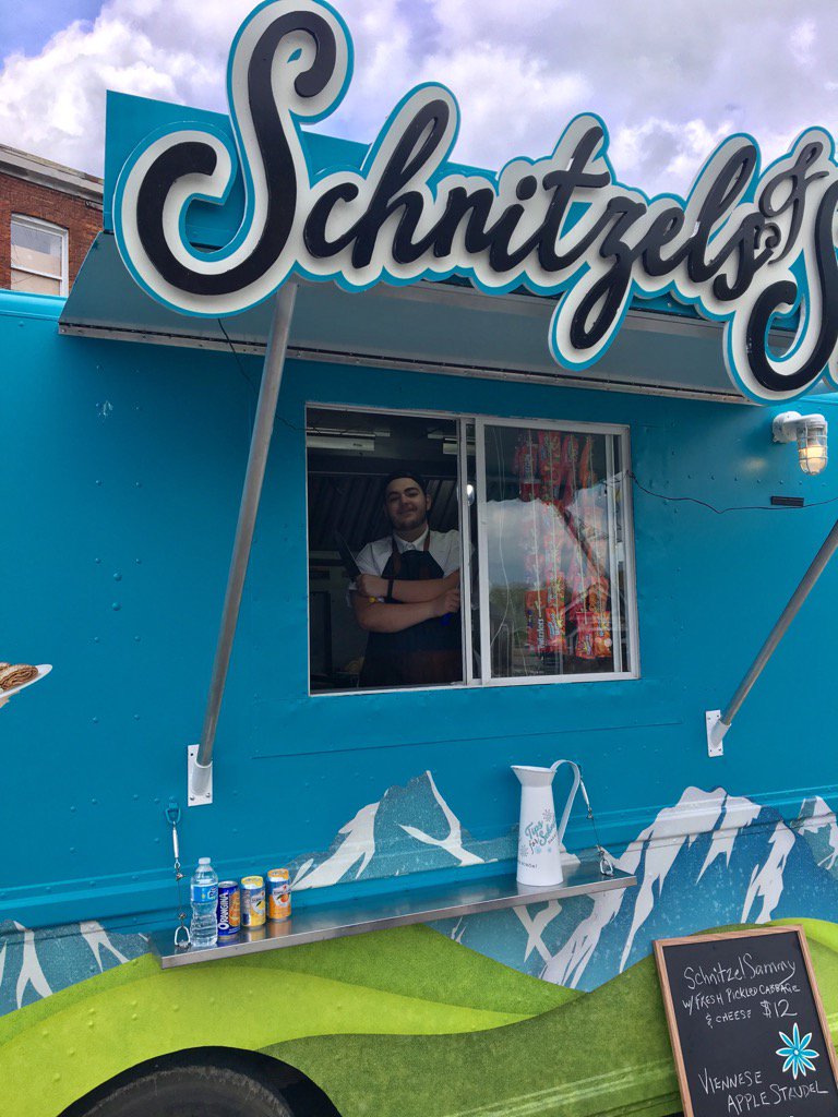 MaxKaiserDesign's tweet photo. My son Jacob is home from culinary school #georgebrown . Manning the schnitzel truck for his mama. Very proud. https://t.co/wm65izA1DI