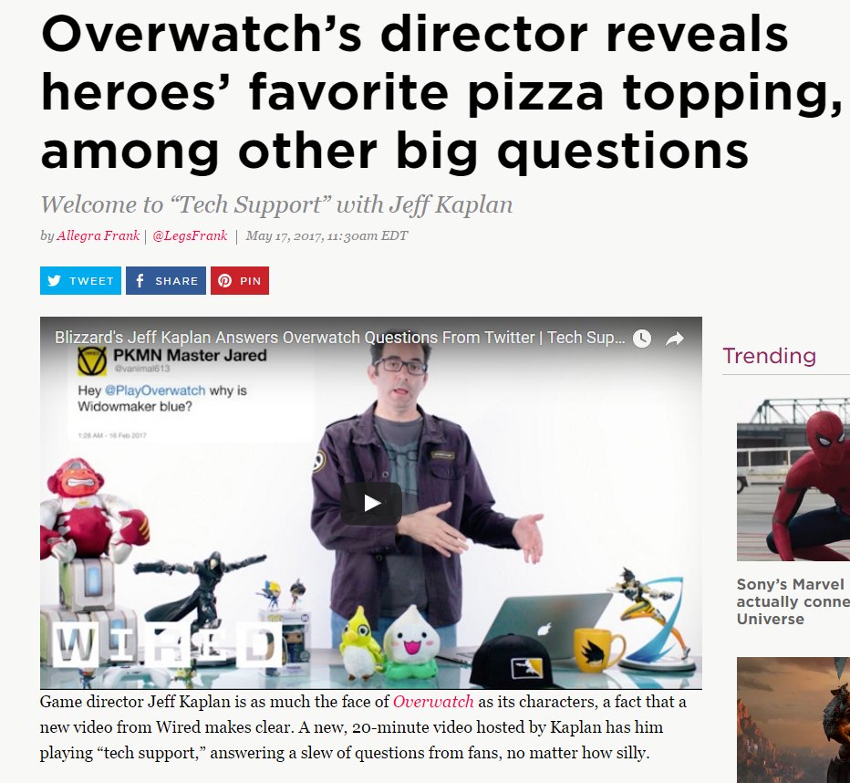 Fem_Shepard_'s tweet photo. No lo digo yo, lo dice Jeff Kaplan. Lo único que tienen en común todos los héroes de Overwatch es que les gusta la pizza con piña. https://t.co/gaEnjLtYgh