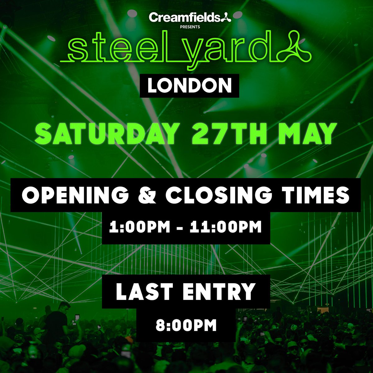 Creamfields's tweet photo. ⚠️ IMPORTANT #SteelYardLondon Info! ⚠️ 👊
Book your CLUB CLASS here 👉 /clubclassevents.com/festivals/steel-yard https://t.co/IYXbQG4KEK