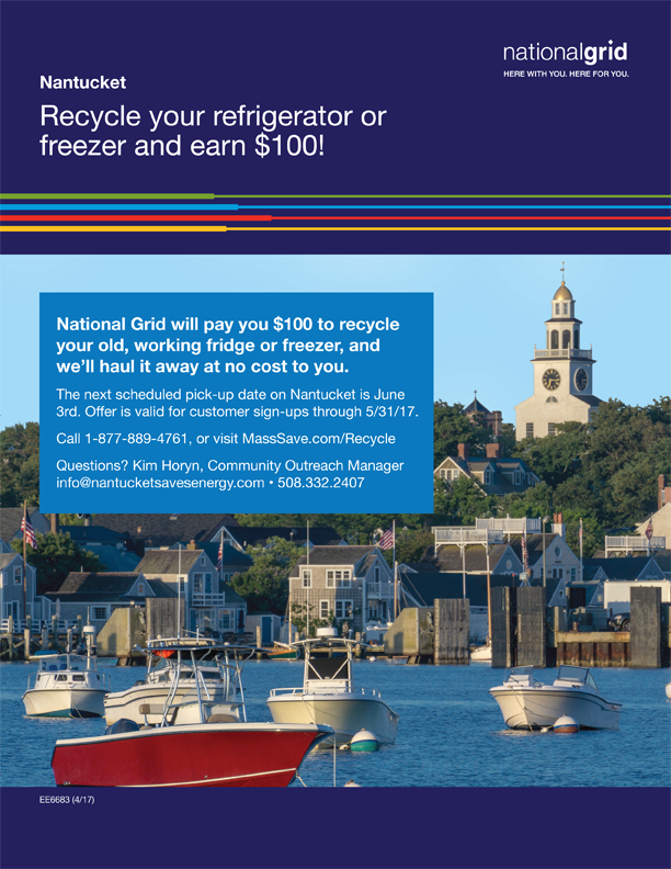 DLNantucket's tweet photo. Want to earn $100 just for getting rid of that old, inefficient refrigerator in your basement? Here's how, but you must sign up by 5.31.17! https://t.co/IcGQsfznNL