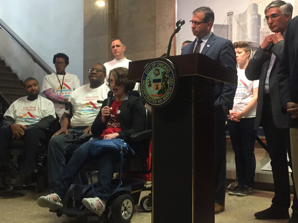 AccessLiving's tweet photo. DRACH organizer Cathleen O'Brien speaks to need of affordable accessible housing in #jeffersonpark #nahjp https://t.co/ZgqJd83Scq