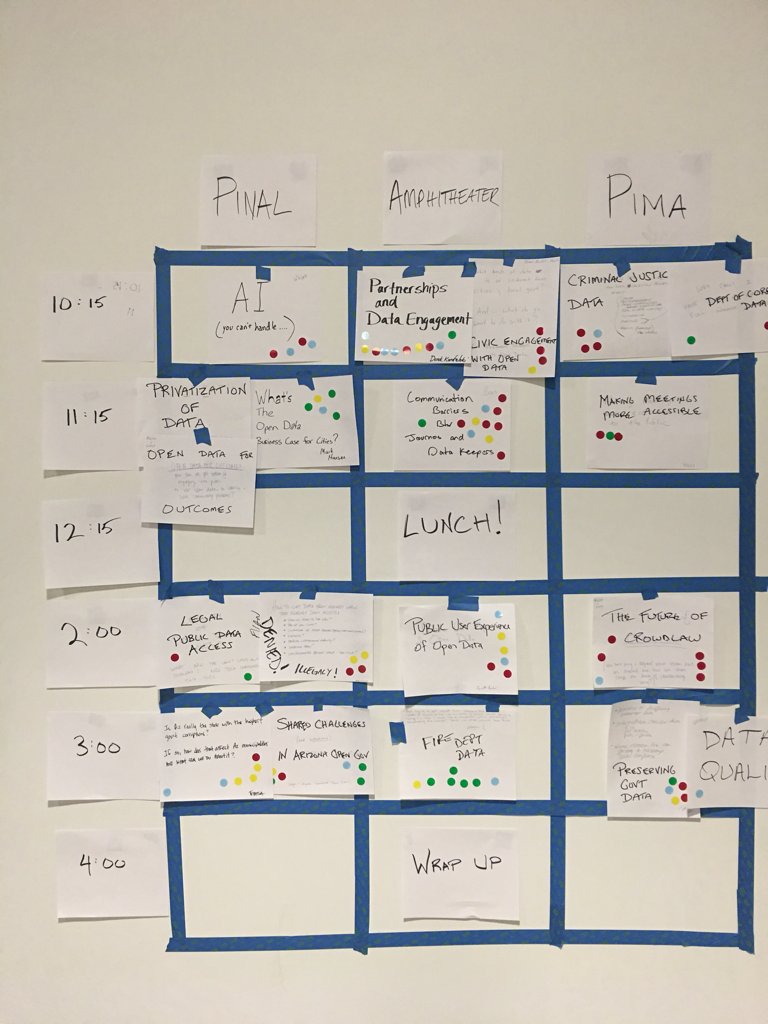 TCampDC's tweet image. The Session Board is up & #tcampAZ sessions have begun. Please have fun, meet people, listen, learn, & share! sunlightfoundation.com/transparency-c…