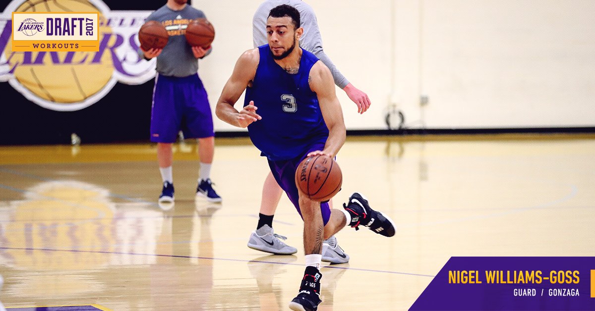 Lakers's tweet photo. Working out for the #LakeShow today, @ZagMBB guard Nigel Williams-Goss https://t.co/NHrL0p53Sf