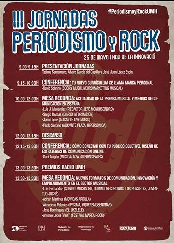 El jueves nos vamos a la <a href="/UniversidadMH/">UMH</a> a las "III Jornadas de Periodismo y Rock" que organiza <a href="/UMHescuelarock/">Escuela de Rock</a>.  alicantelivemusic.blogspot.com.es/2017/05/iii-jo…