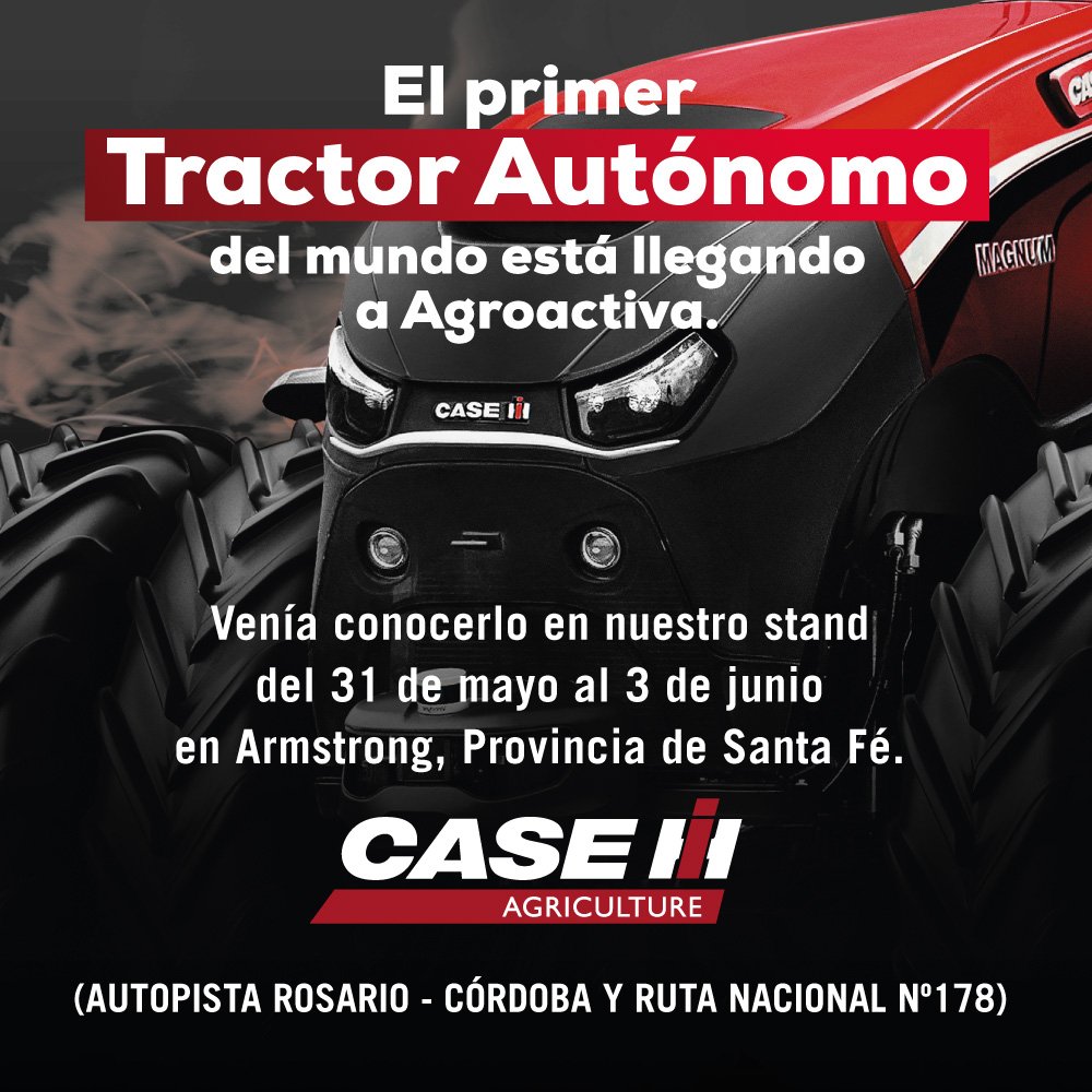 CaseIHArg's tweet photo. ¡Muy pronto vas a poder conocer el #TractorAutónomo en @AgroActiva! 😮
#CaseIH https://t.co/jQCuuwv96x