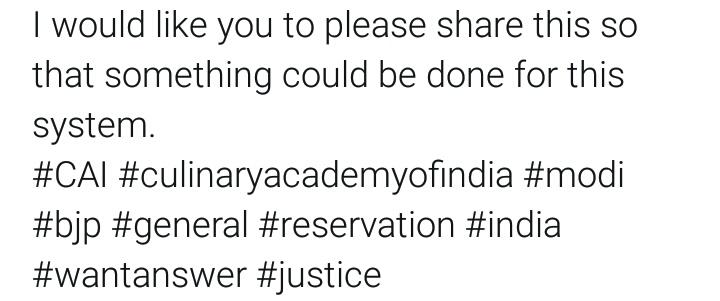 AviralJ91586928's tweet photo. See pics to read.
#CAI #culinaryacademyofindia #modi #bjp #general #reservation #india #wantanswer #justice https://t.co/jsTpPqnRtJ