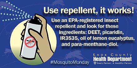 Use EPA-registered repellent. Look to see that it contains DEET. It works! It's safe! MORE: bit.ly/2nGd4yP #MosquitoMonday