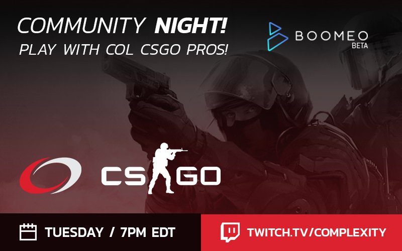 Complexity's tweet image. Join us tomorrow at 7pm EDT/4pm PDT for #coLCommunityNight featuring #coLcs!

Register for @boomeo today at coL.vg/BoomeoT