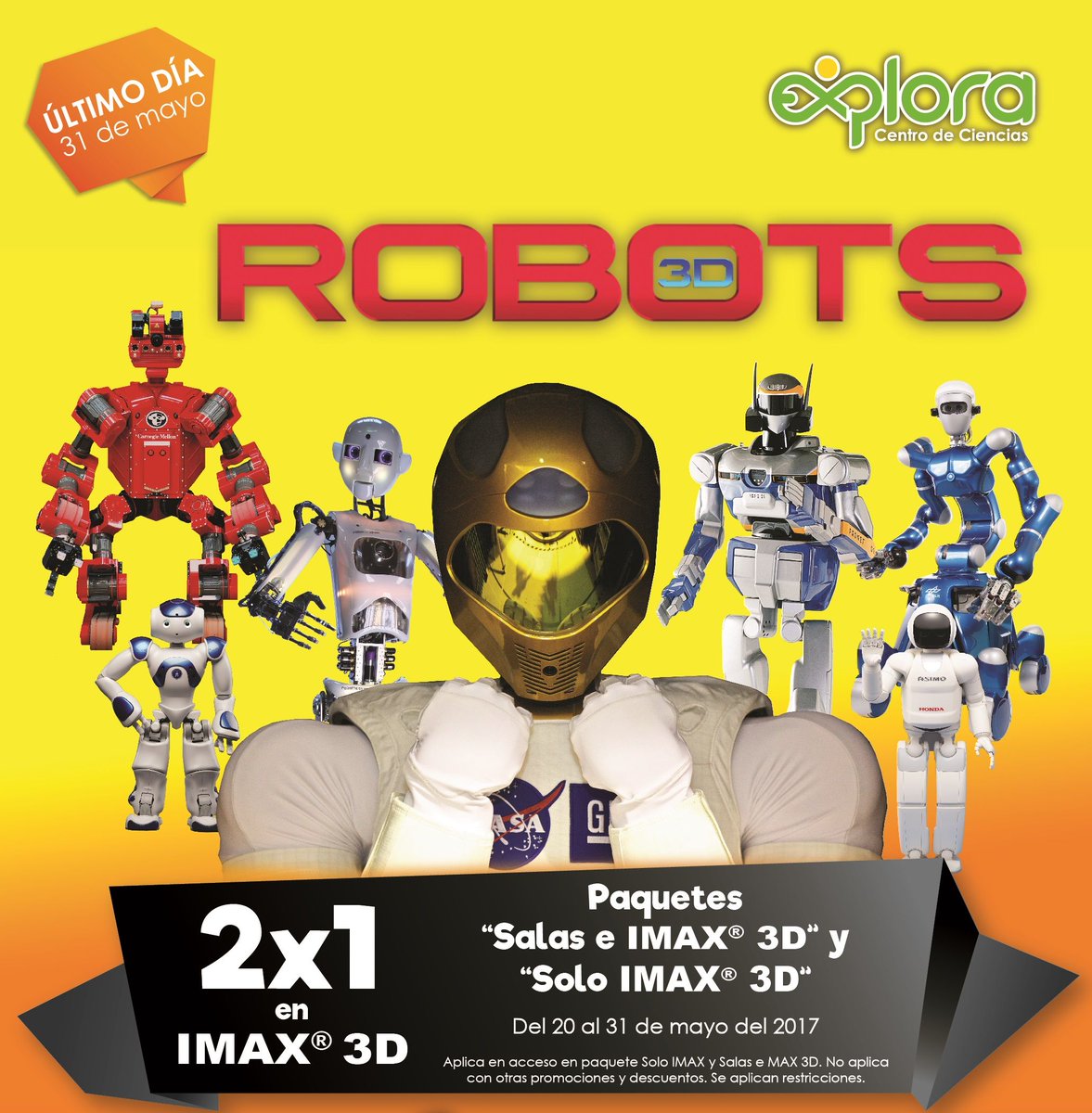 ExploraLeon's tweet photo. ¡Últimos días de #Robots3D en cartelera! Aprovecha esta promoción y no te quedes sin verla: 2x1 en boletos para IMAX 3D, hasta mayo 31. https://t.co/Zqy9SF59hh