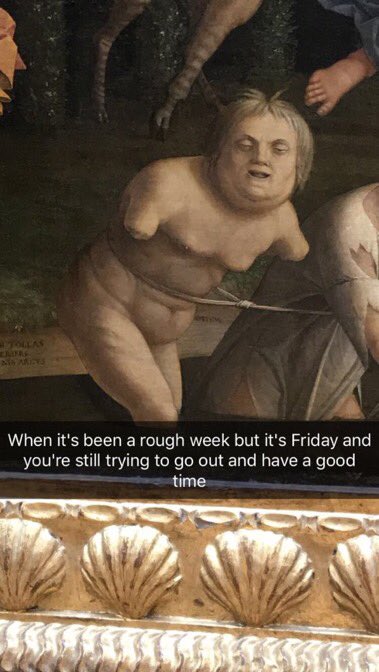 iammclovinlife's tweet photo. Went to the Louvre today &amp; decided to add my own commentary to the art. I'm now thinkin about becoming an art teacher, what do y'all think? https://t.co/5TrlBcz8Ax