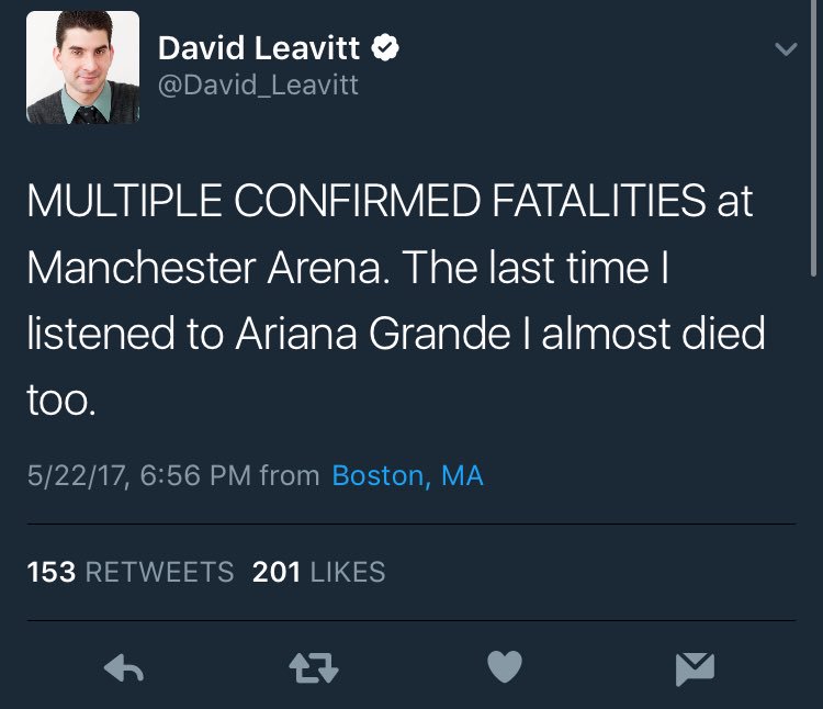muropanako's tweet image. hi @Yahoo @axs one of your writers @David_Leavitt has posted this tweet in regards to the tragedy in manchester