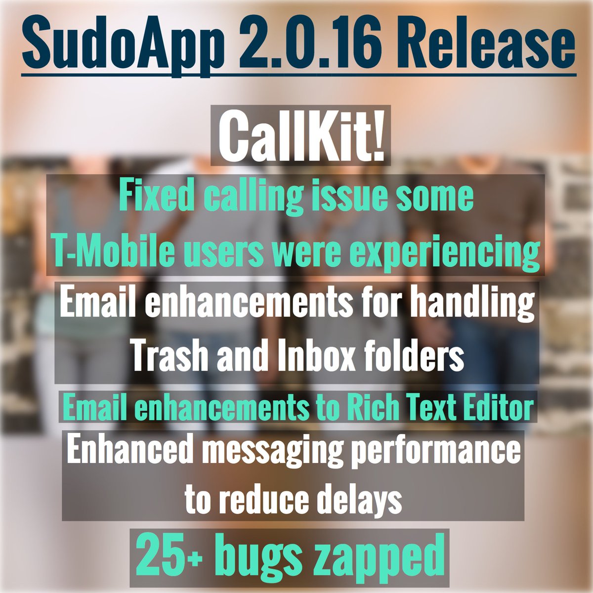 MySudoApp's tweet photo. Be sure to update to the #SudoApp 2.0.16 release!
And continue to send us your feedback about those pesky bugs; we'd love to listen! ๐ https://t.co/B7VJhD1oun