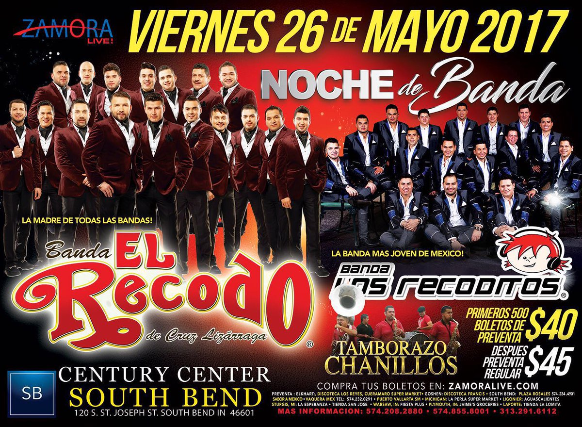 BANDARECODITOSS's tweet photo. Este Viernes 26 de Mayo nos vemos  en el Century Center de South Bend,IN junto a @ElRecodoOficial #NocheDeBanda https://t.co/uQxNdjY6BF https://t.co/yQvN2c6oXn