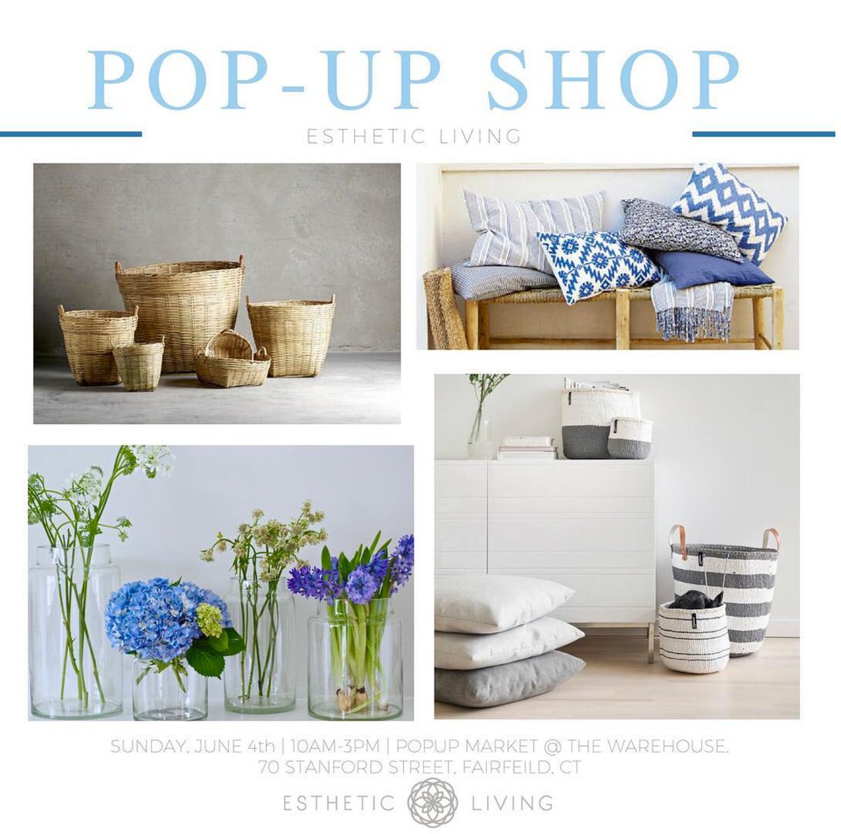 EstheticLiving's tweet photo. Did you hear? We're having a #PopUp shop @ The Warehouse in Fairfield, #Connecticut on 6/4 10am-3pm! Come shop our selection of #homedecor https://t.co/GydwbrsVVK