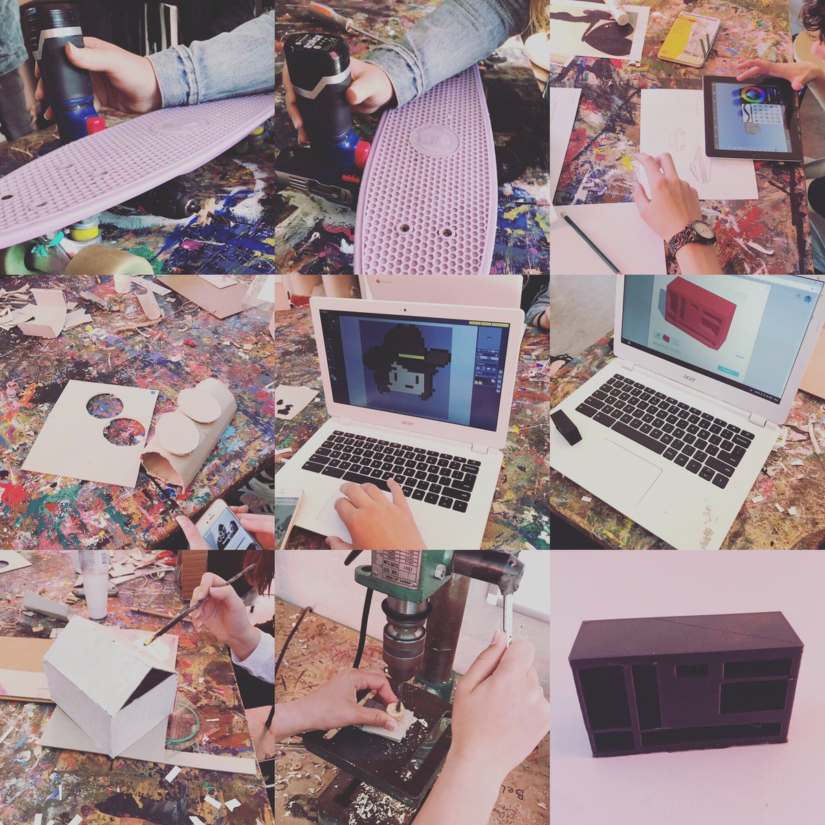X11makers's tweet photo. Mooie start vaneen korte week....skateboard, tinkercad, pixelart, veel ideeรซn uitwerken, prototypen maken..#doejeding #makered #watmaakjij https://t.co/bU8sN7WljR