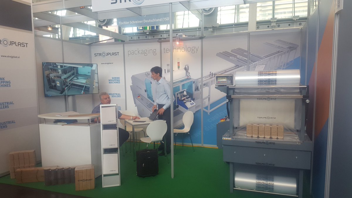 novumpack's tweet photo. @hannover_messe #LIGNA2017! STROJPLAST shrink wrapping machines on his stand with Polish distrubutor. #ruf #briquet #packingmachinery https://t.co/y79DSpAxGw